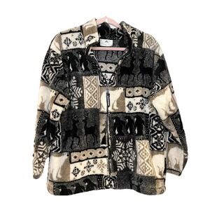 BLACK MOUNTAIN Fleece Jacket Mens S VTG Polar Bear Penguin Deer Snowflakes Soft